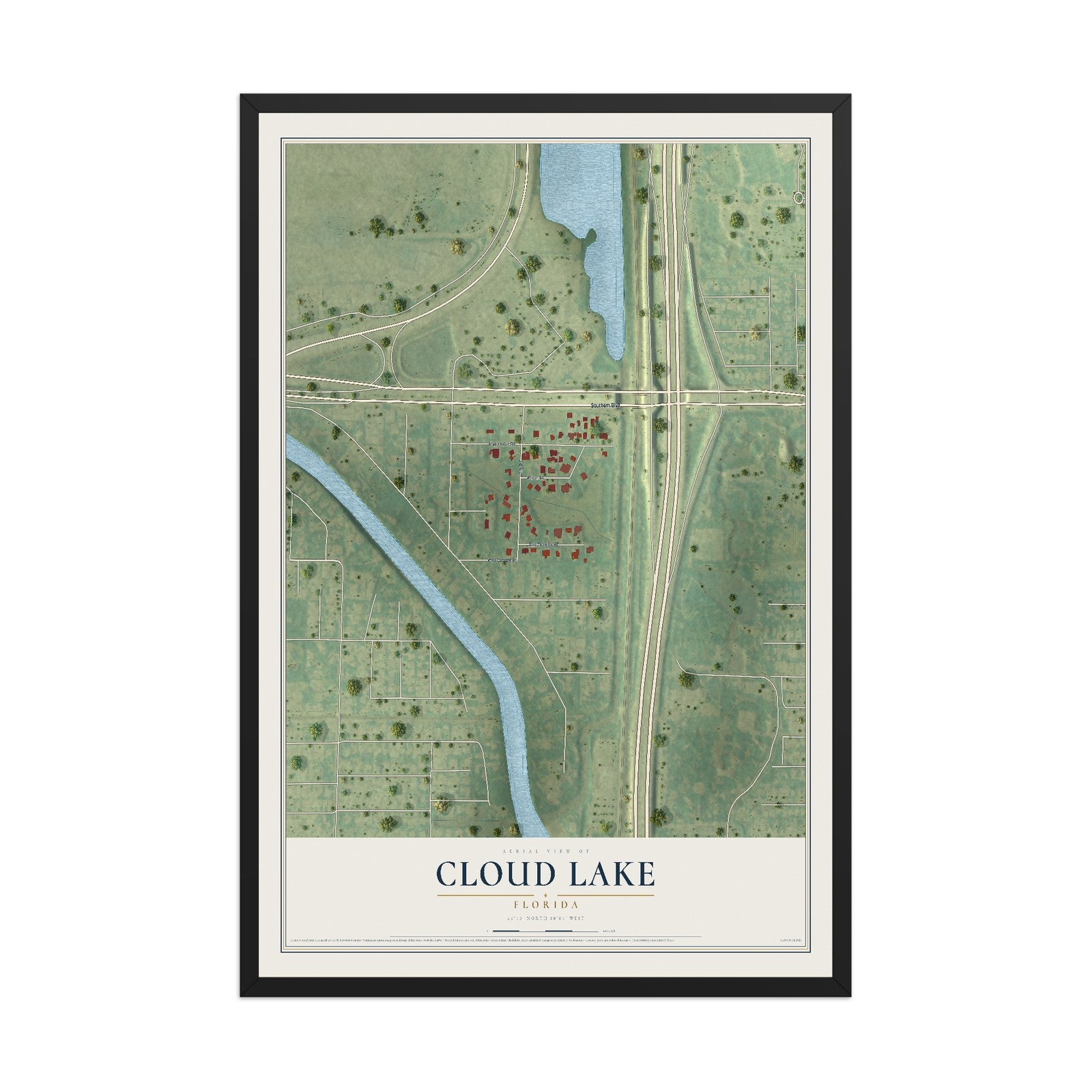 Cloud Lake, Florida map print, 12" x 18" W/ Black Ayous Wood Frame mockup