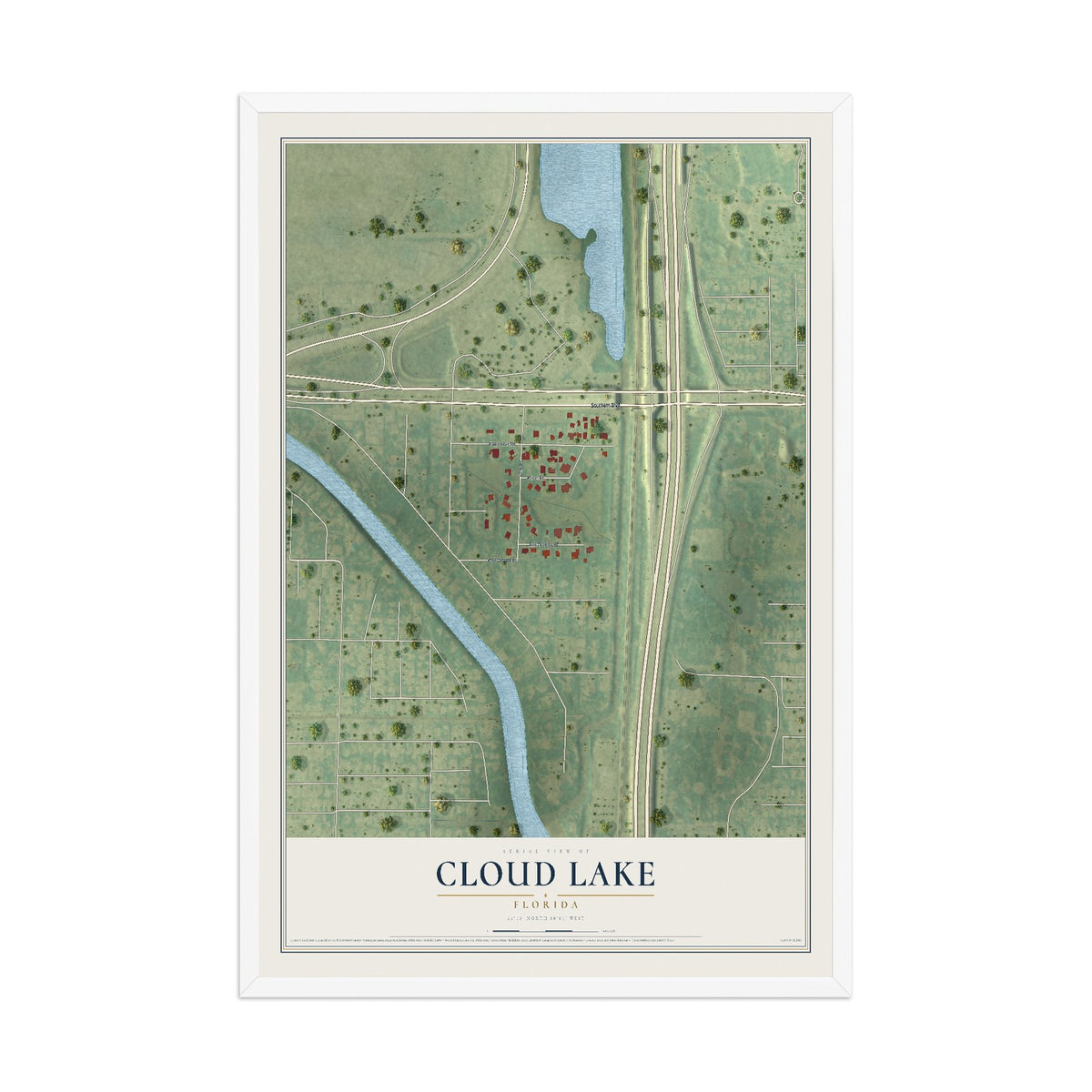Cloud Lake, Florida map print, 12" x 18" W/ White Ayous Wood Frame mockup