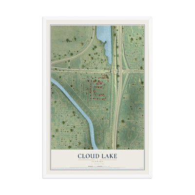 Cloud Lake, Florida map print, 12" x 18" W/ White Ayous Wood Frame mockup