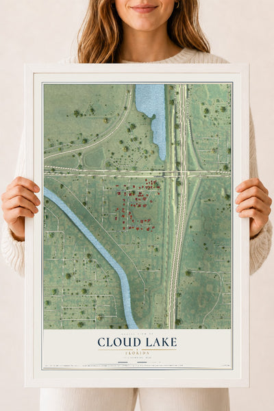Cloud Lake, Florida map print, 18" x 24" W/ White Ayous Wood Frame mockup