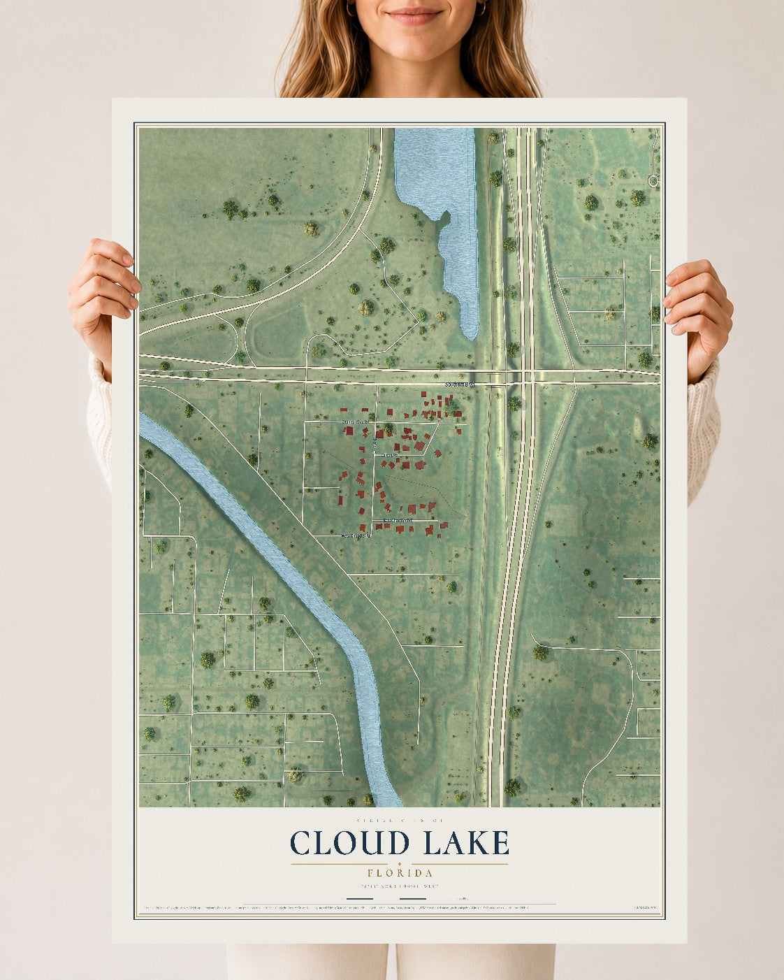 Cloud Lake, Florida map print, 24" x 36" Archival Matte Print mockup
