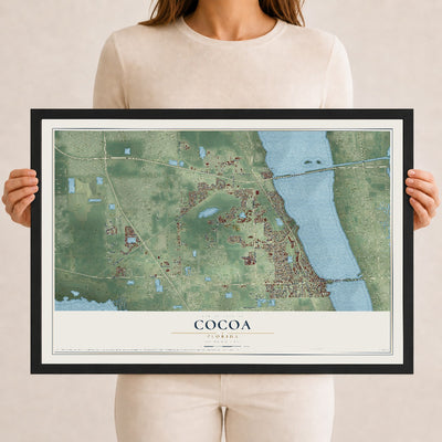Cocoa, Florida map print, 12" x 18" W/ Black Ayous Wood Frame mockup