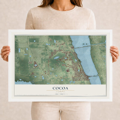 Cocoa, Florida map print, 12" x 18" W/ White Ayous Wood Frame mockup