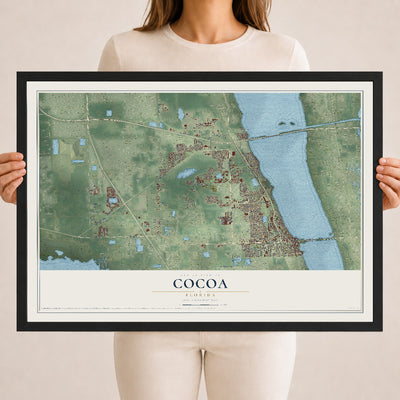 Cocoa, Florida map print, 18" x 24" W/ Black Ayous Wood Frame mockup