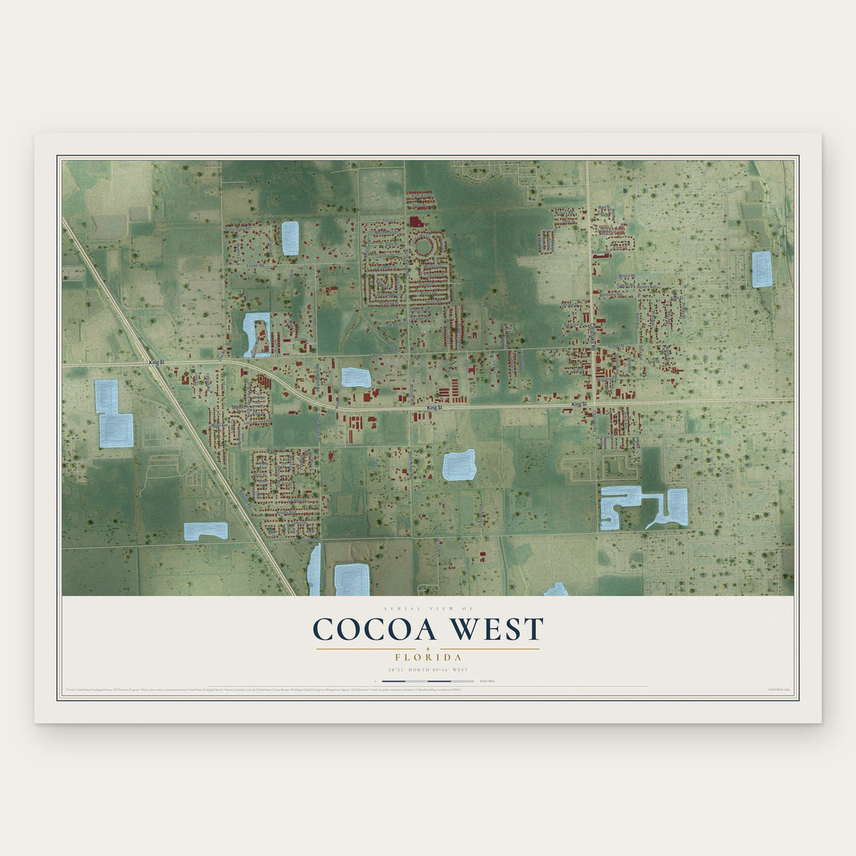 Cocoa West, Florida map print, the full design