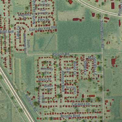 Close-up of the map of Cocoa West, Florida print showing street and building detail