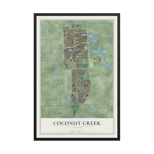 Map of Coconut Creek, Florida, 12 x 18 inch print in a black wood frame