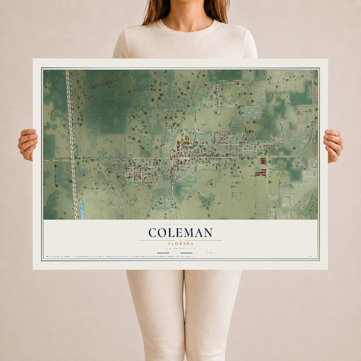 Coleman, Florida map print, 24" x 36" Archival Matte Print mockup