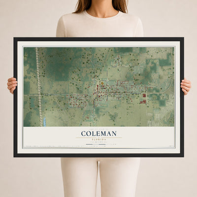 Coleman, Florida map print, 24" x 36" W/ Black Ayous Wood Frame mockup