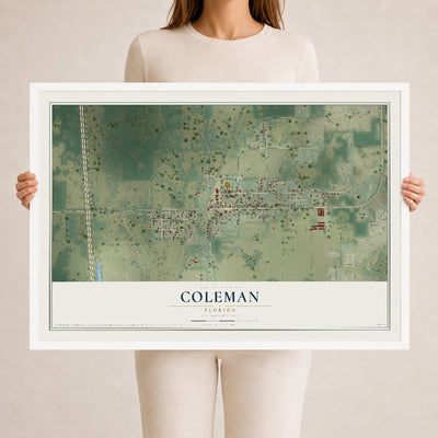Coleman, Florida map print, 24" x 36" W/ White Ayous Wood Frame mockup