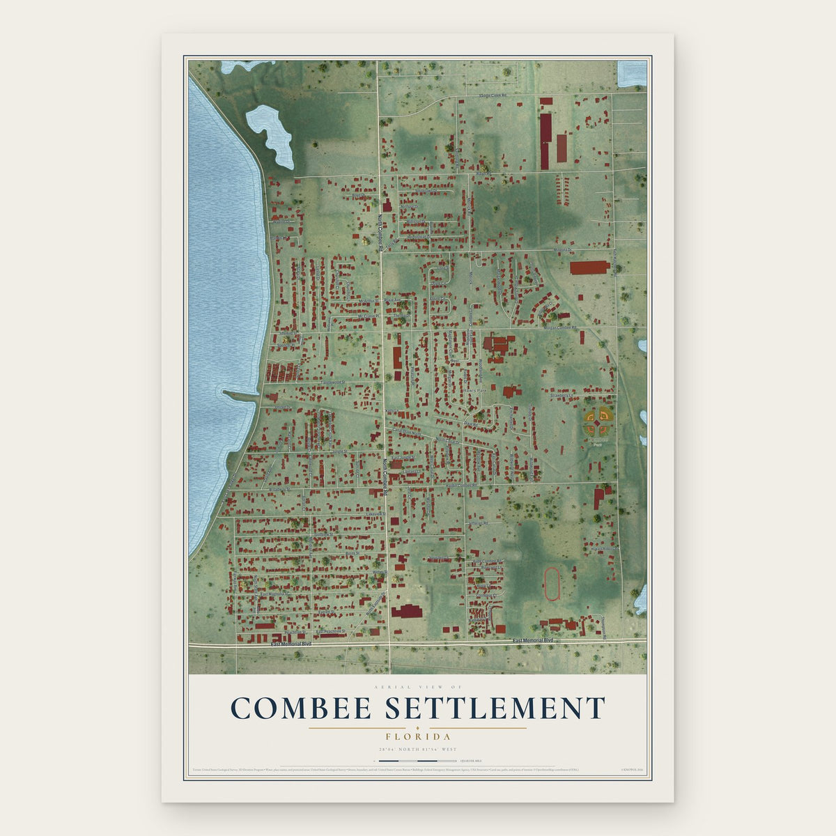Combee Settlement, Florida map print, the full design