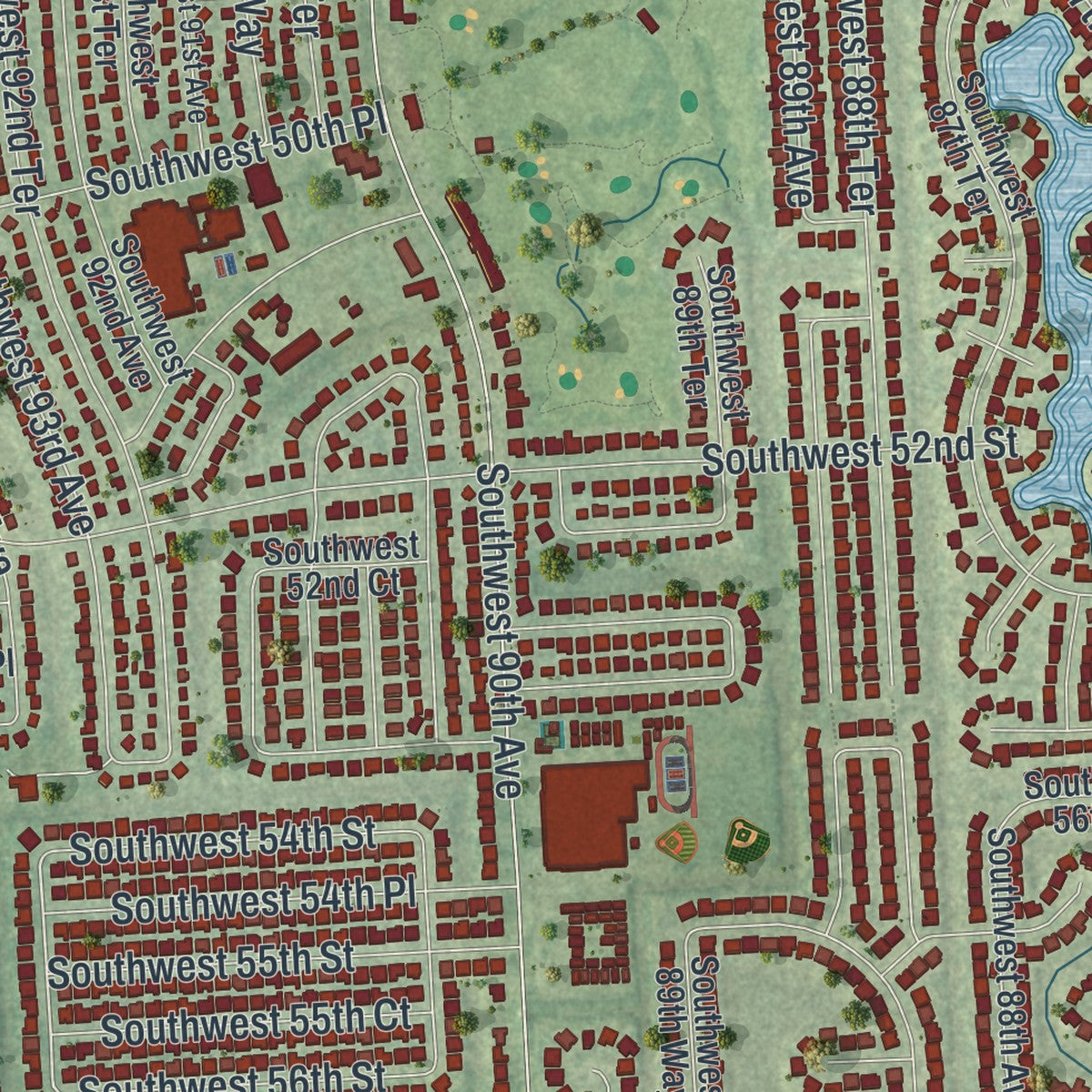 Close-up 1 of the Cooper City, Florida map artwork