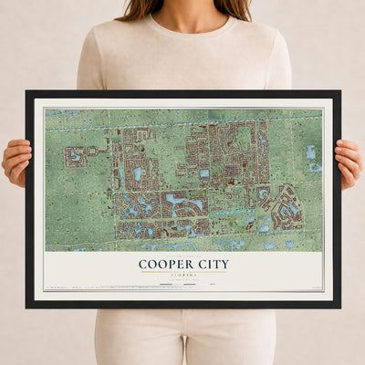 Cooper City, Florida map print, 12" x 18" W/ Black Ayous Wood Frame mockup