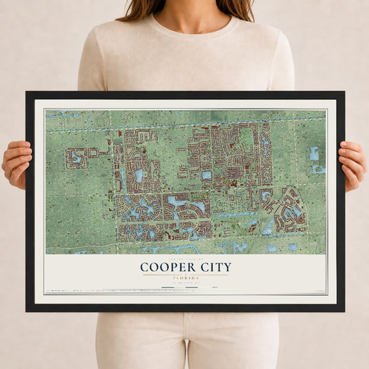 Map of Cooper City, Florida, 12 x 18 inch print in a black wood frame