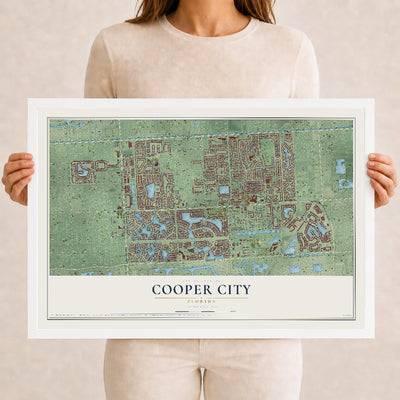 Cooper City, Florida map print, 12" x 18" W/ White Ayous Wood Frame mockup