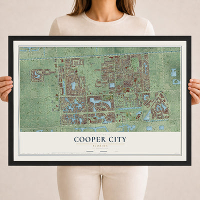 Cooper City, Florida map print, 18" x 24" W/ Black Ayous Wood Frame mockup