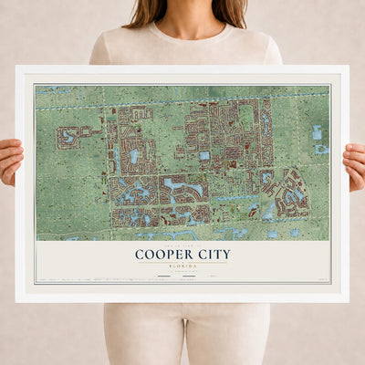 Cooper City, Florida map print, 18" x 24" W/ White Ayous Wood Frame mockup