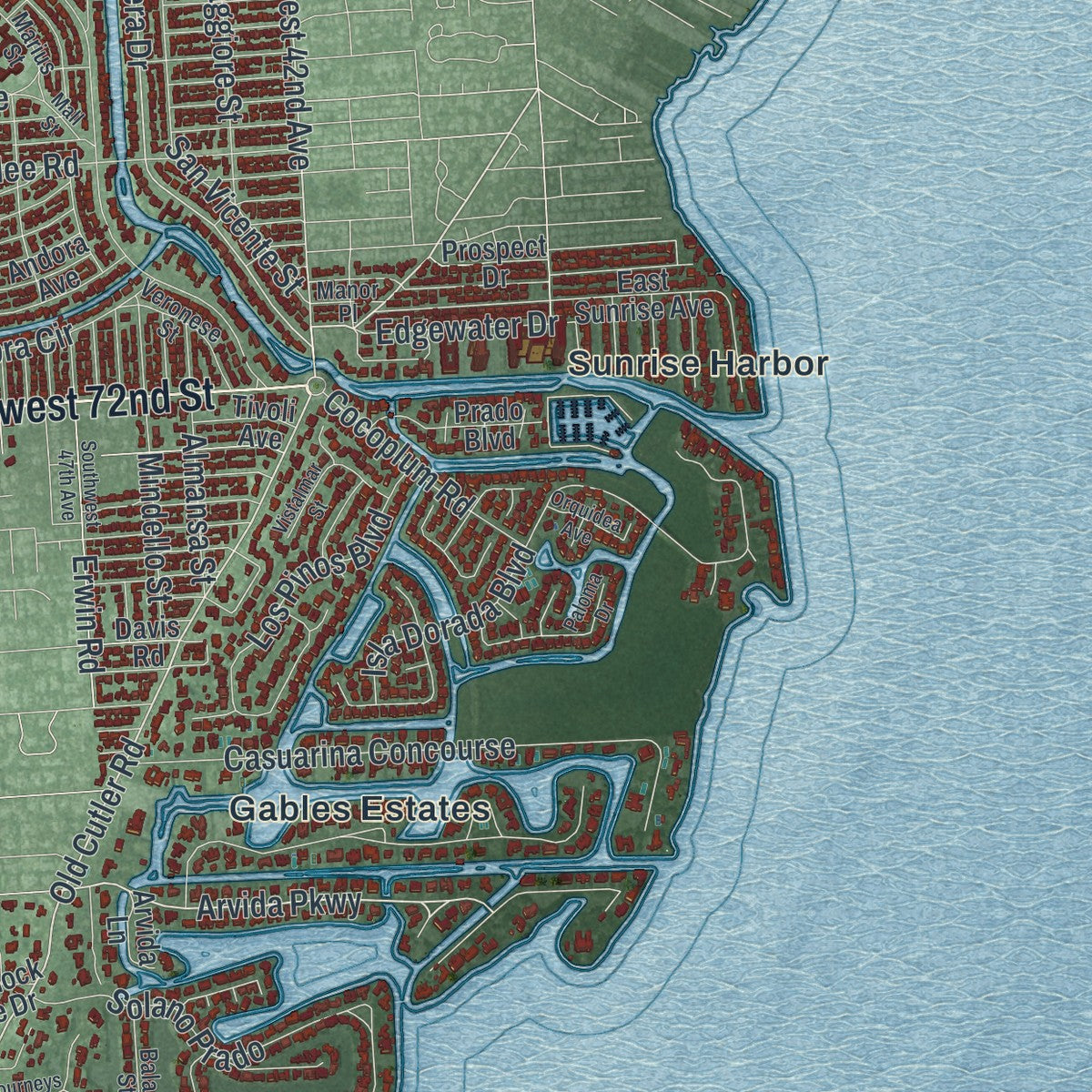 Close-up 2 of the Coral Gables, Florida map artwork