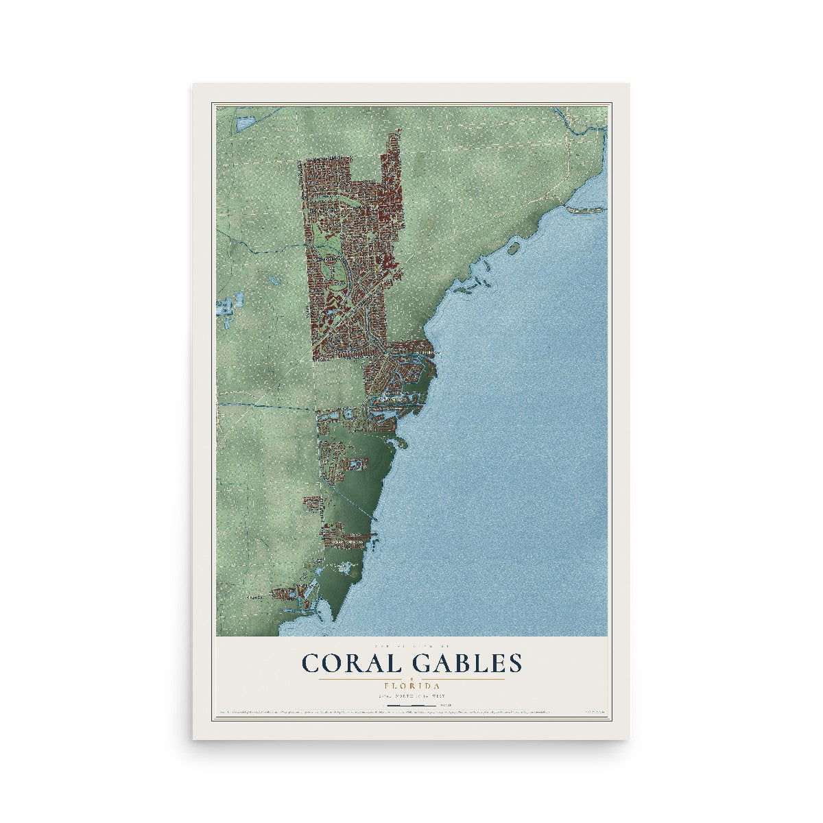 Coral Gables, Florida map print, 12" x 18" Archival Matte Print mockup