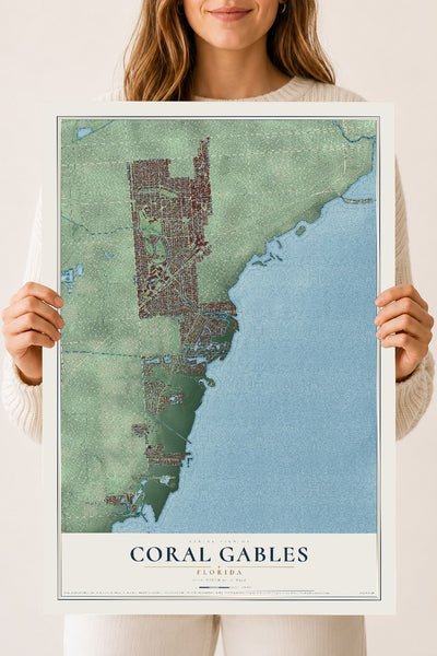 Coral Gables, Florida map print, 18" x 24" Archival Matte Print mockup