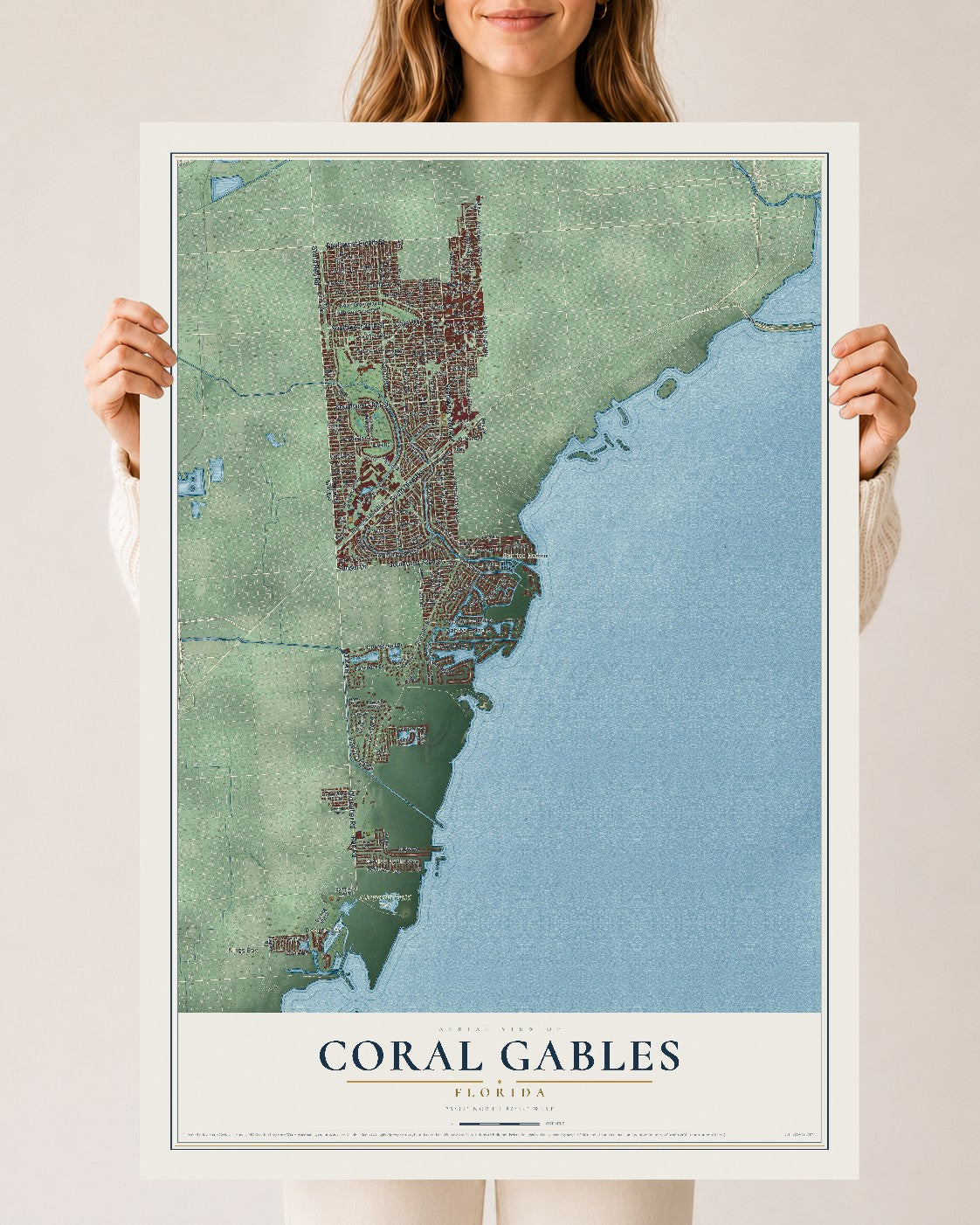 Coral Gables, Florida map print, 24" x 36" Archival Matte Print mockup