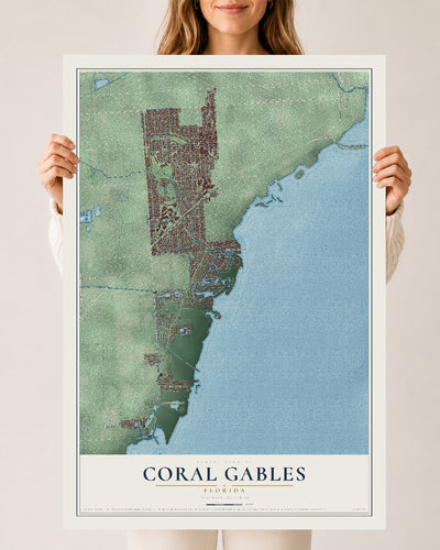 Coral Gables, Florida map print, 24" x 36" Archival Matte Print mockup