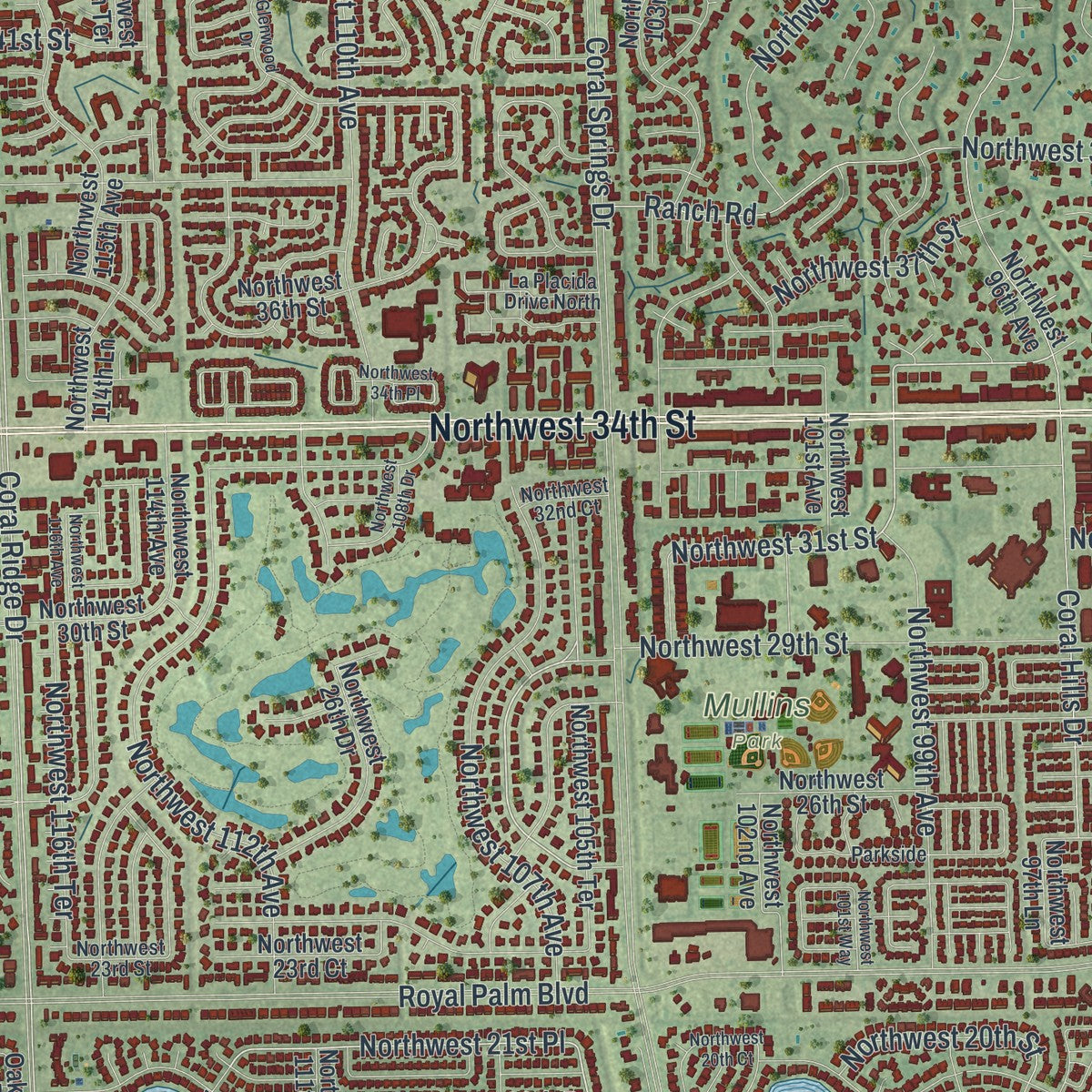 Close-up 1 of the Coral Springs, Florida map artwork