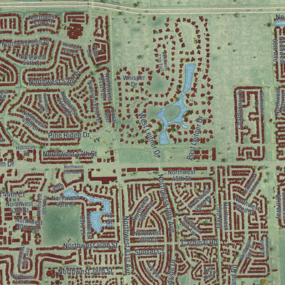Close-up 2 of the Coral Springs, Florida map artwork
