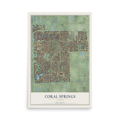Coral Springs, Florida map print, 12" x 18" Archival Matte Print mockup