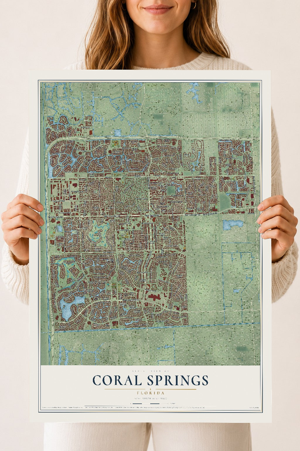 Coral Springs, Florida map print, 18" x 24" Archival Matte Print mockup