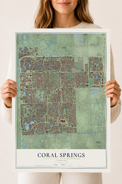 Coral Springs, Florida map print, 18" x 24" Archival Matte Print mockup