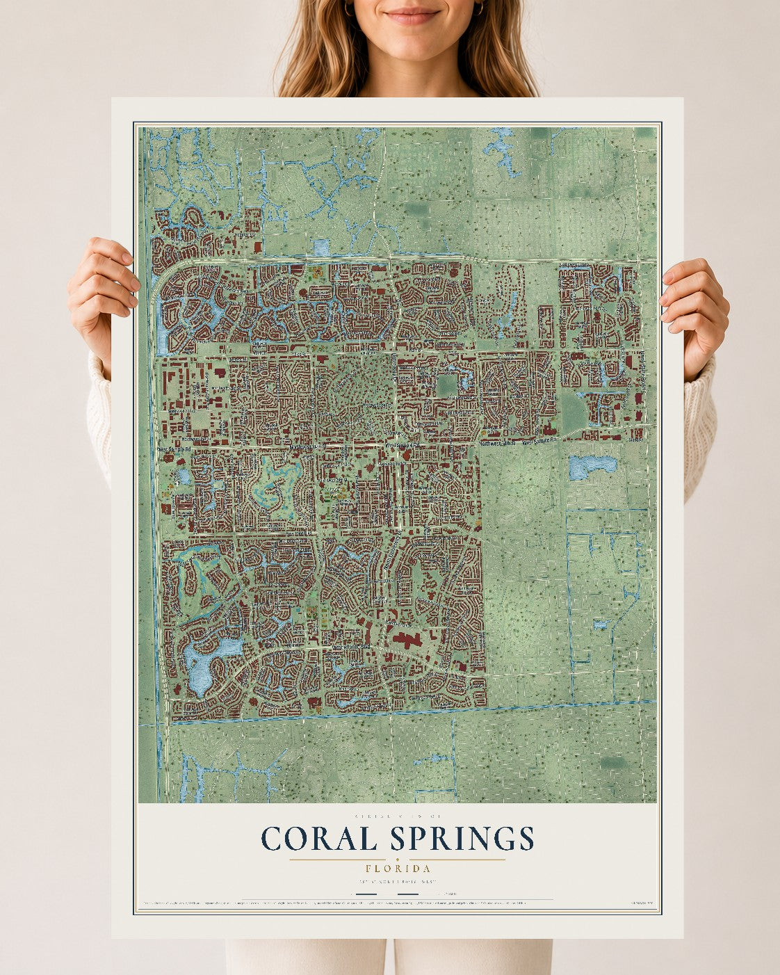 Coral Springs, Florida map print, 24" x 36" Archival Matte Print mockup