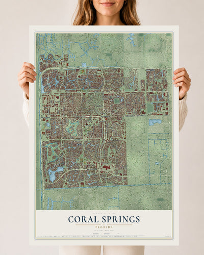 Coral Springs, Florida map print, 24" x 36" Archival Matte Print mockup