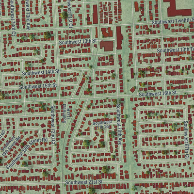 Close-up of the map of Coral Terrace, Florida print showing street and building detail