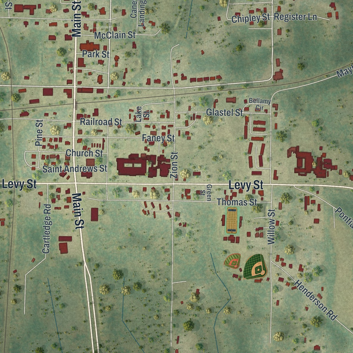 Close-up 1 of the Cottondale, Florida map artwork