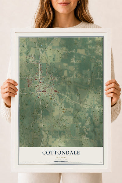Cottondale, Florida map print, 18" x 24" W/ White Ayous Wood Frame mockup