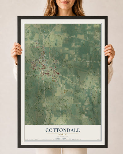 Cottondale, Florida map print, 24" x 36" W/ Black Ayous Wood Frame mockup