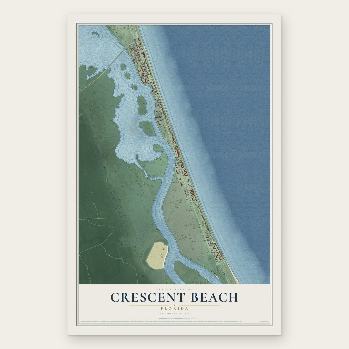Crescent Beach, Florida map print, the full design