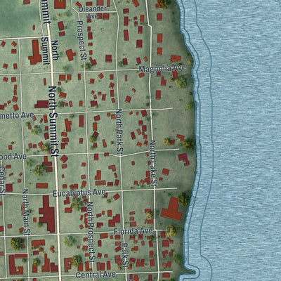 Close-up 1 of the Crescent City, Florida map artwork