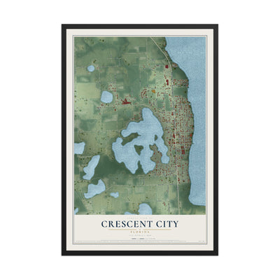 Crescent City, Florida map print, 12" x 18" W/ Black Ayous Wood Frame mockup