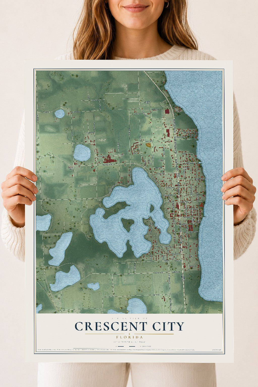 Crescent City, Florida map print, 18" x 24" Archival Matte Print mockup