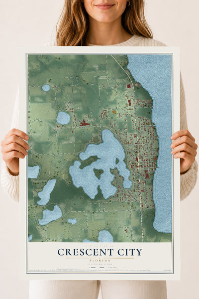 Crescent City, Florida map print, 18" x 24" Archival Matte Print mockup