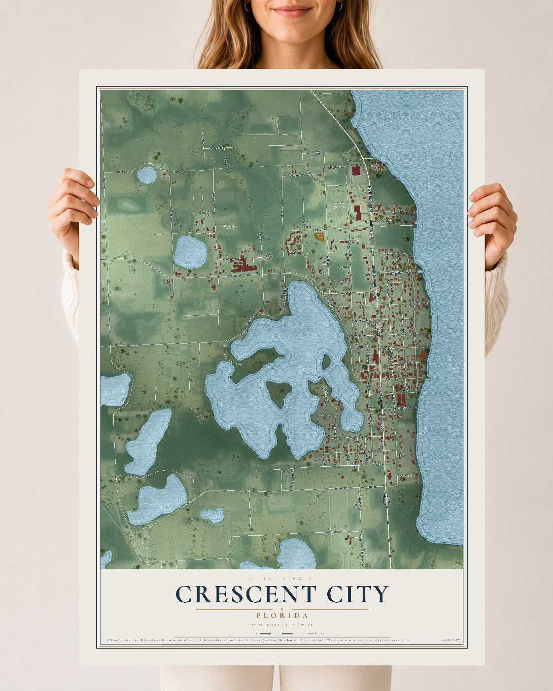 Crescent City, Florida map print, 24" x 36" Archival Matte Print mockup