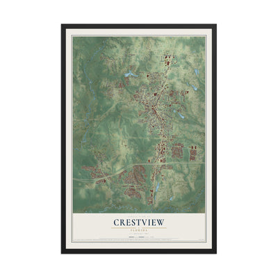Crestview, Florida map print, 12" x 18" W/ Black Ayous Wood Frame mockup