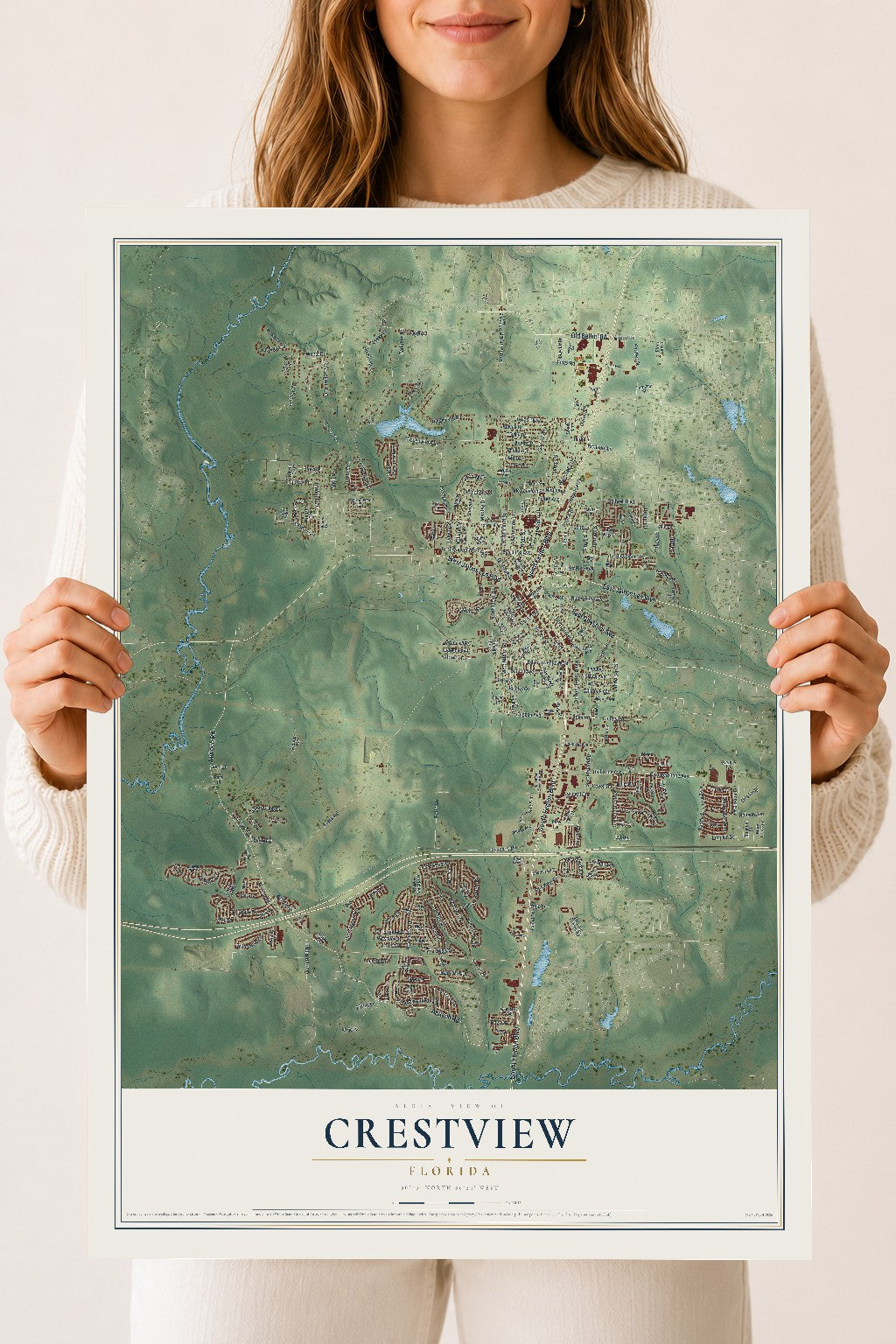 Crestview, Florida map print, 18" x 24" Archival Matte Print mockup