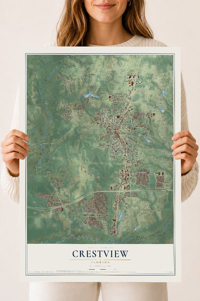 Crestview, Florida map print, 18" x 24" Archival Matte Print mockup