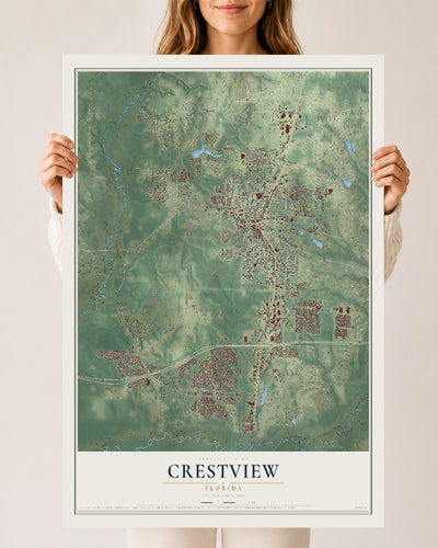 Crestview, Florida map print, 24" x 36" Archival Matte Print mockup