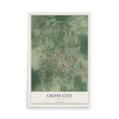 Cross City, Florida map print, 12" x 18" Archival Matte Print mockup