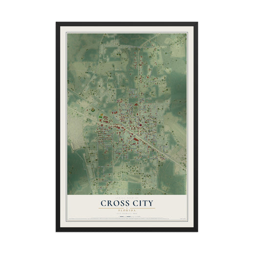 Map of Cross City, Florida, 12 x 18 inch print in a black wood frame