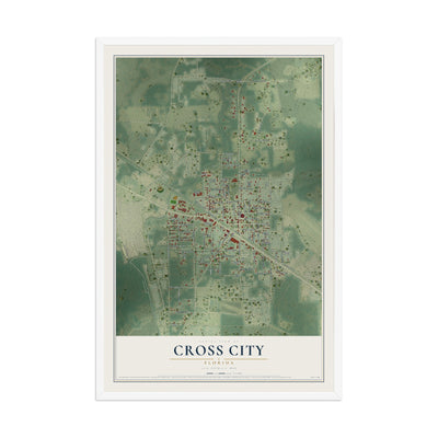 Cross City, Florida map print, 12" x 18" W/ White Ayous Wood Frame mockup
